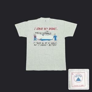 Vintage 90s Delta I Love My Boat Graphic T-Shirt Heather Gray Mens L